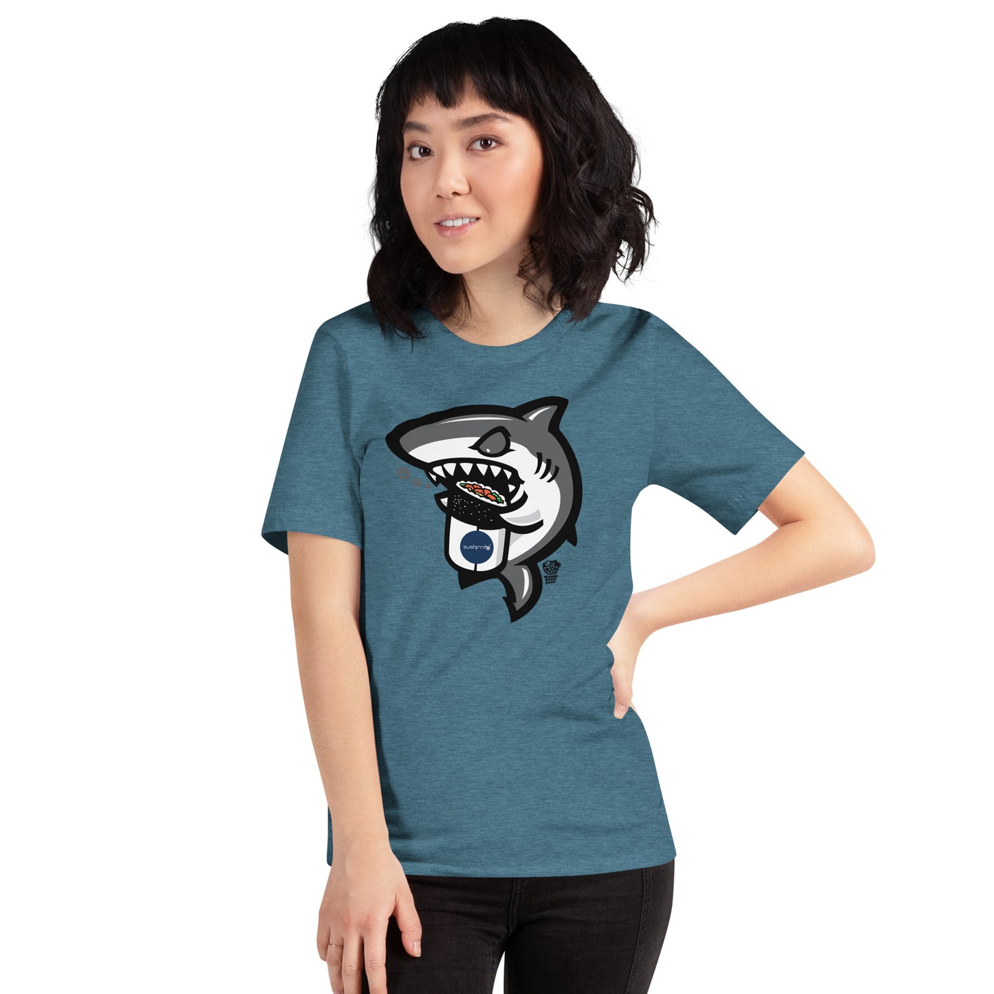 Adult Unisex T-Shirt: Shark eating sushi burrito