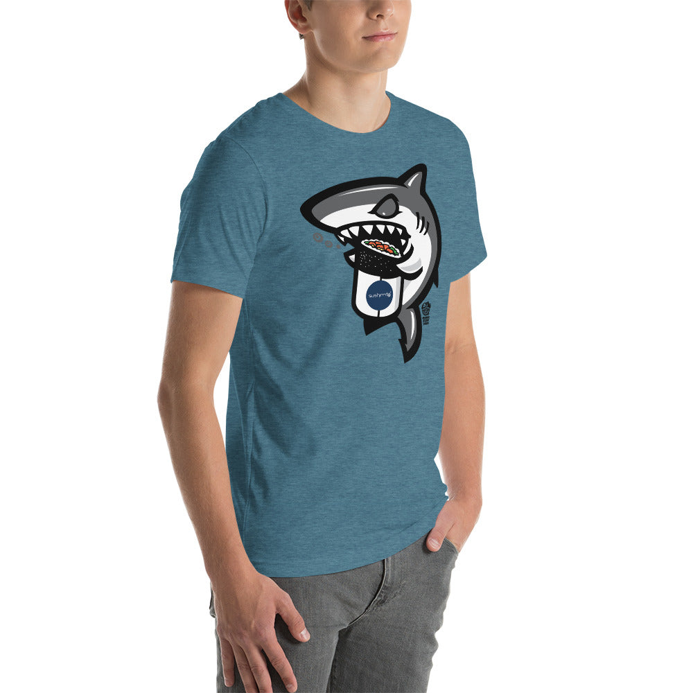 Adult Unisex T-Shirt: Shark eating sushi burrito