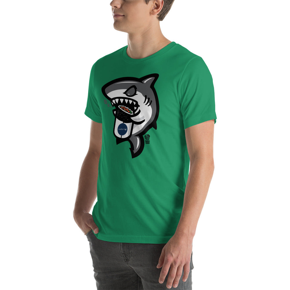 Adult Unisex T-Shirt: Shark eating sushi burrito