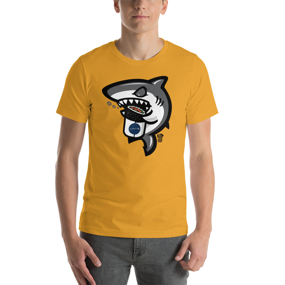 Adult Unisex T-Shirt: Shark eating sushi burrito