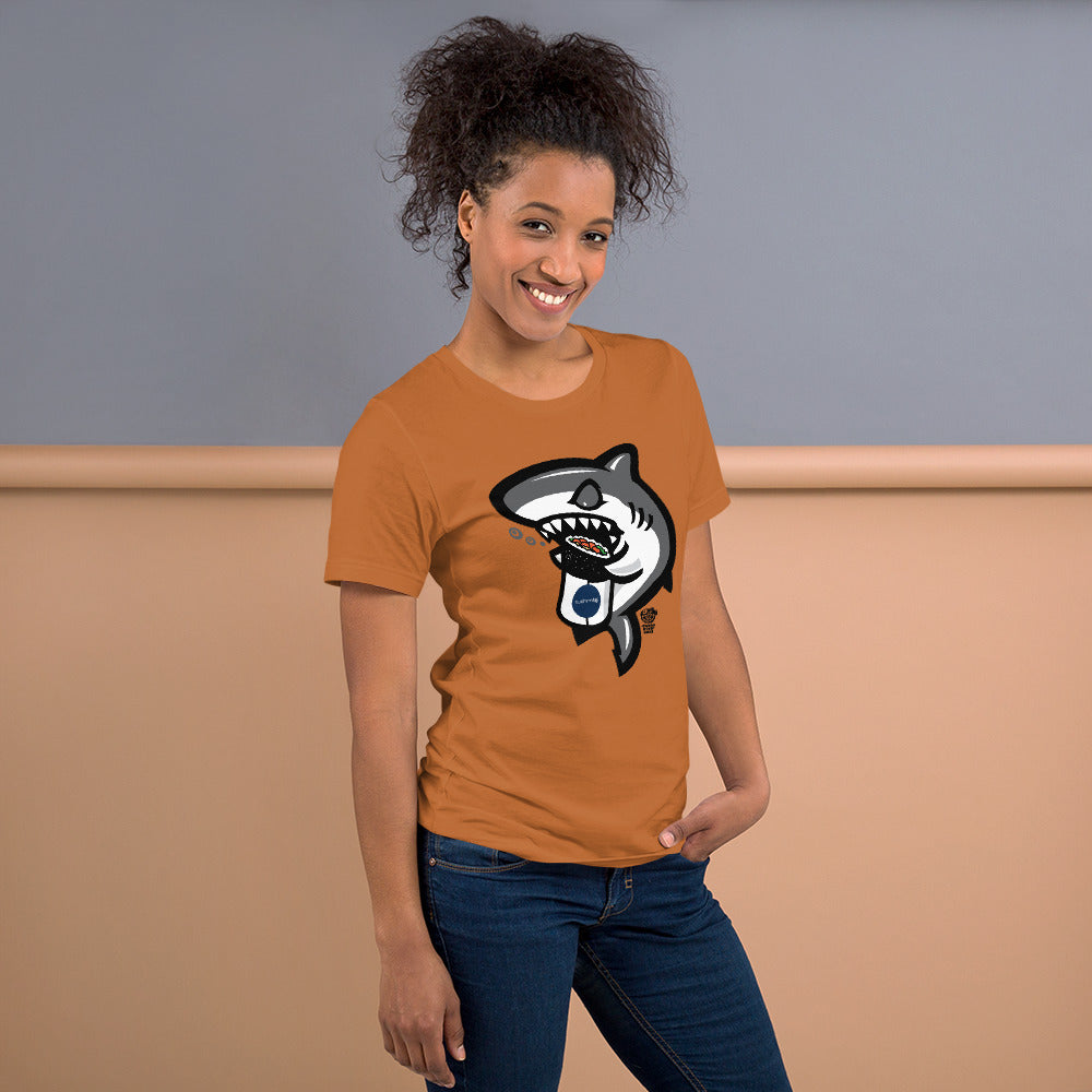 Adult Unisex T-Shirt: Shark eating sushi burrito
