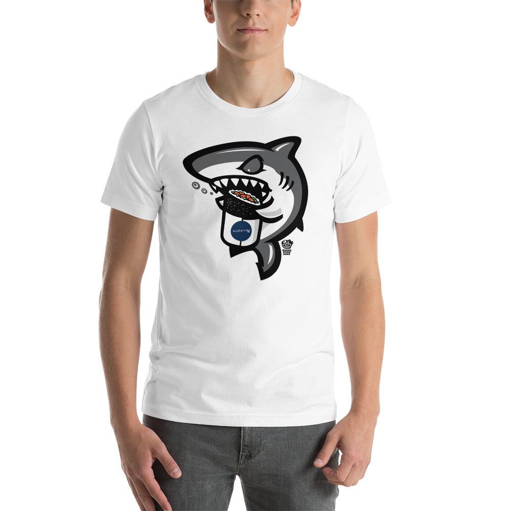 Adult Unisex T-Shirt: Shark eating sushi burrito