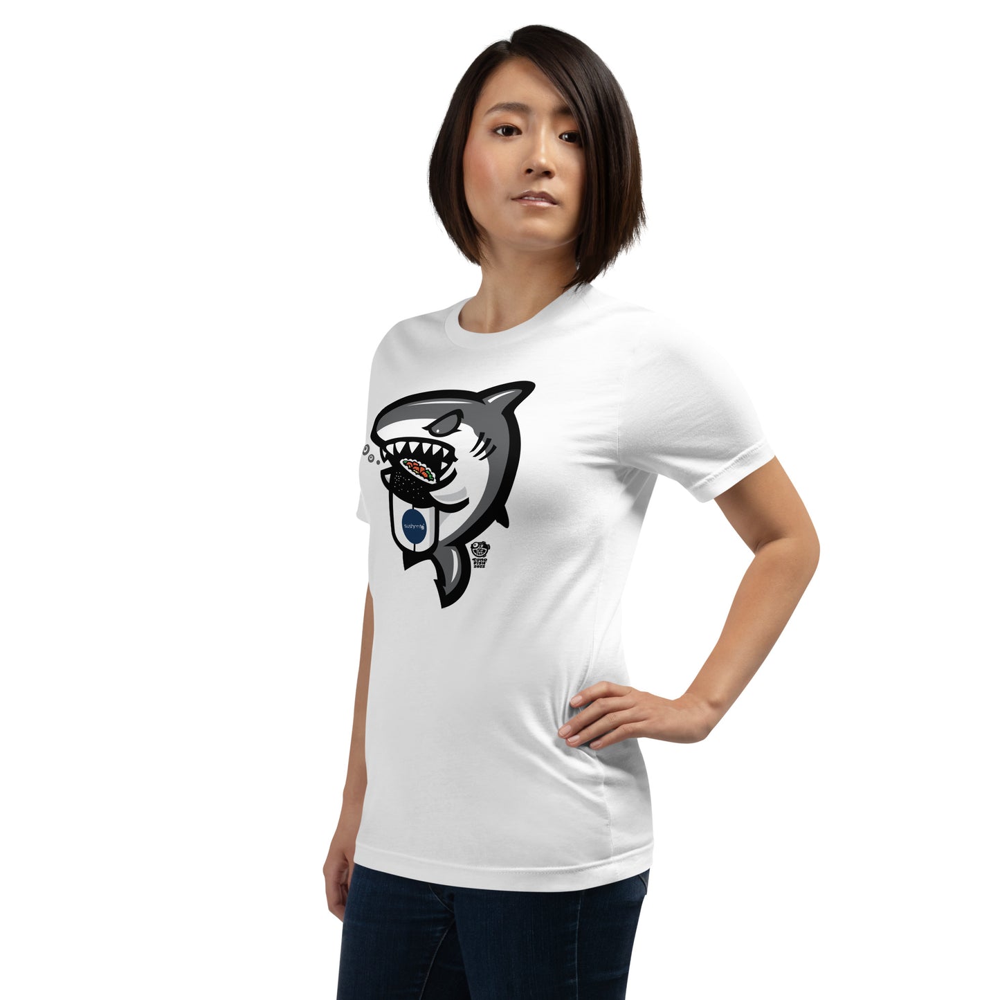 Adult Unisex T-Shirt: Shark eating sushi burrito