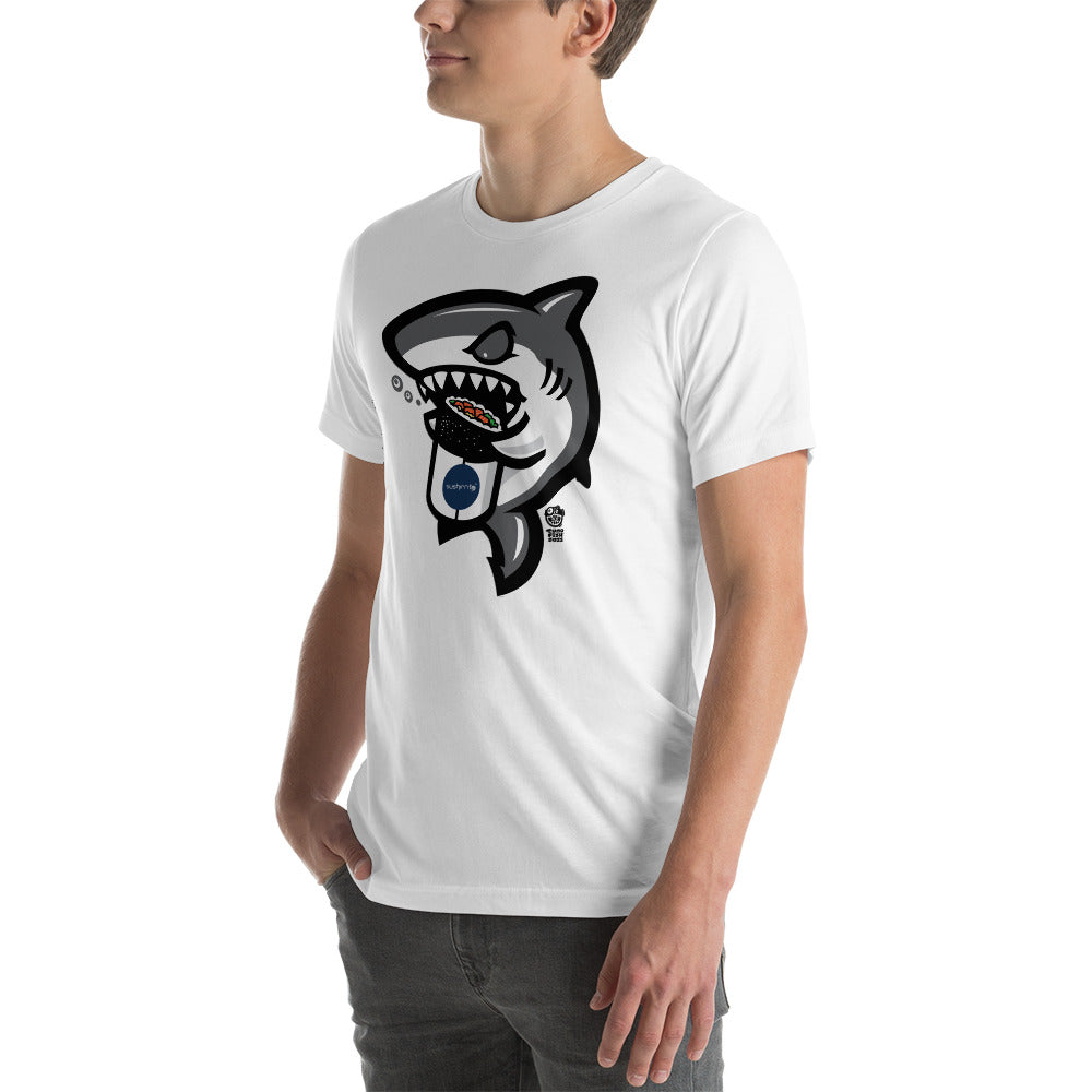 Adult Unisex T-Shirt: Shark eating sushi burrito