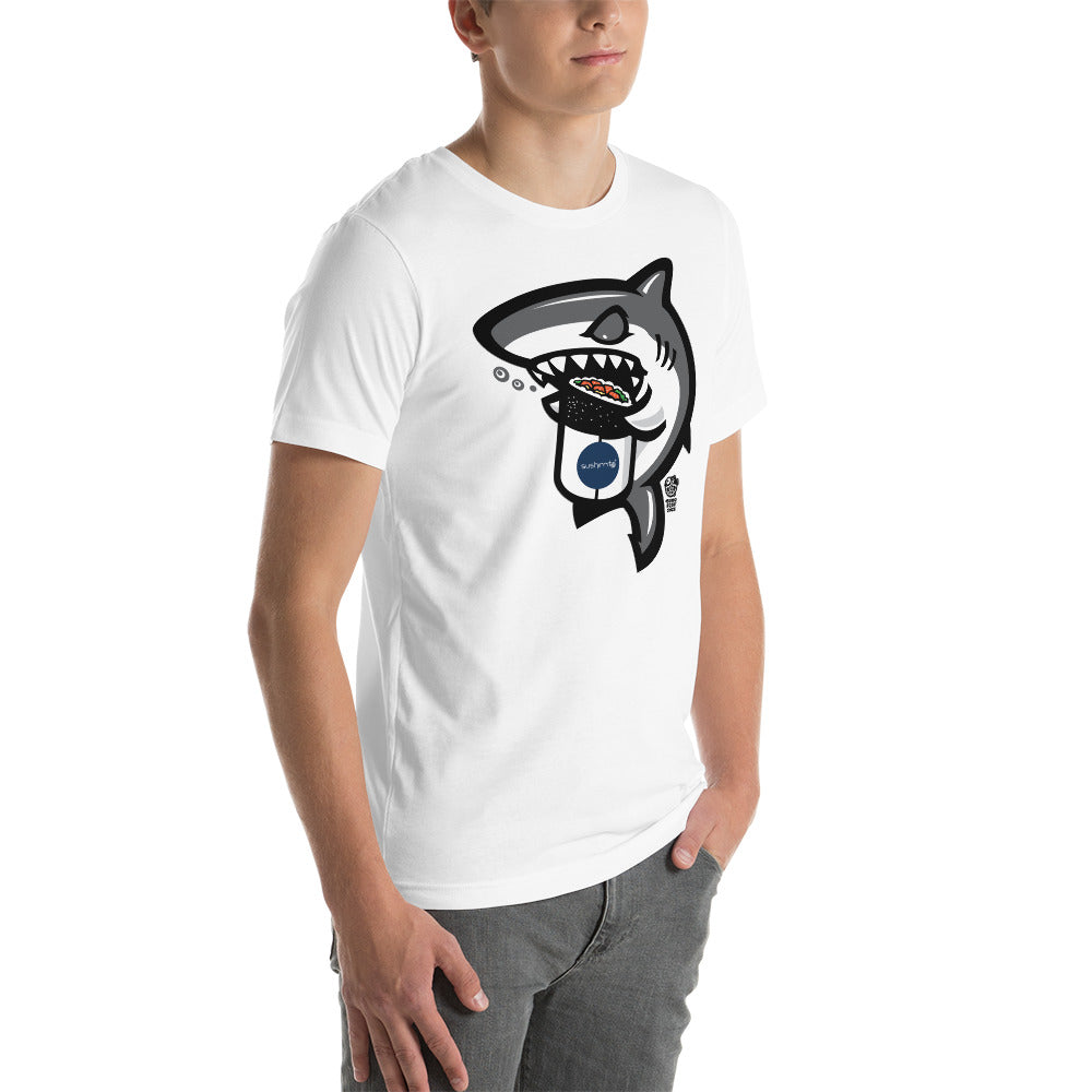 Adult Unisex T-Shirt: Shark eating sushi burrito
