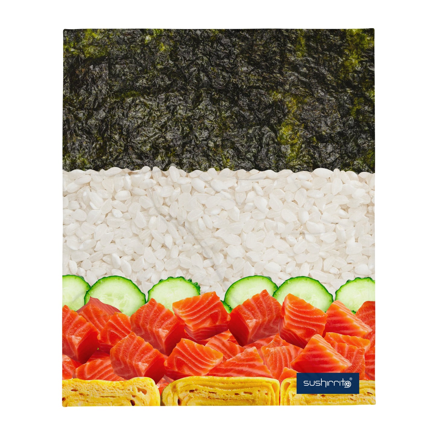 Our exclusive sushi blanket, flat view of the design