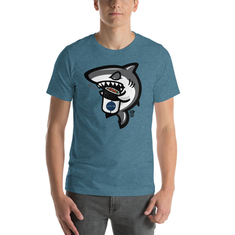 Adult Unisex T-Shirt: Shark eating sushi burrito